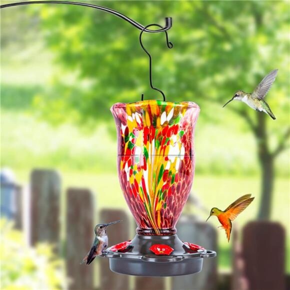 Bloom Shaped Hummingbird Feeders for Outdoors,HandBlown Glass Humming BirdFeeder - Picture 2 of 7